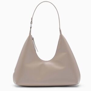 BY FAR Amber semi-patent leather crescent shoulder bag beige